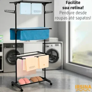 Varal Dobrável De Chão 3 Andares De Roupas Grande Com Rodinha Aba Lateral Retrátil Para Cabide Irsina - Imagem 12