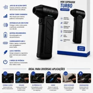 Mini Ventilador Soprador Ar Turbo 130000rpm Assoprador Sem Fio Recarregável Usb 3 Níveis Jato Forte Portátil Multiuso Limpeza Teclado Carro Acende Churrasqueira Davely - Imagem 4
