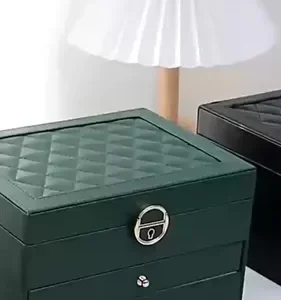 Porta Joias 3 Camadas Couro Caixa De Jóias Feminina Cor Preto - Imagem 2