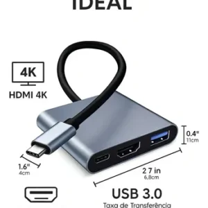Adaptador Conversor Usb 3.0 Tipo C Para Hdmi 4k 3 Em 1 - Imagem 4