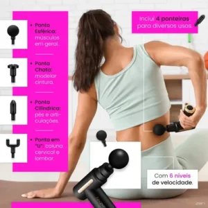 Massageador Pistola Elétrica Profissional Muscular Portátil Aparelho Fisioterapia Corporal 6 Velocidades 4 Cabeças De Massagem Alívio Dores Relaxamento Liberação Recuperação Muscular Nixzen - Imagem 4