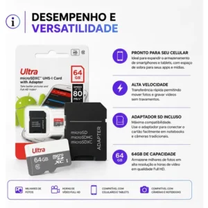Cartão Memória 64gb Câmeras Segurança Fotográfica Drones - Imagem 2