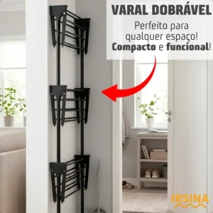Varal Dobrável De Chão 3 Andares De Roupas Grande Com Rodinha Aba Lateral Retrátil Para Cabide Irsina - Imagem 5