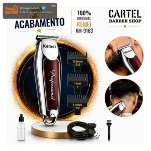 Máquina Profissional Cortar Cabelo E Barba Acabamento Sem Fio Prateado Com Marrom Bivolt 110/220 Cartel Barber Shop - Imagem 1