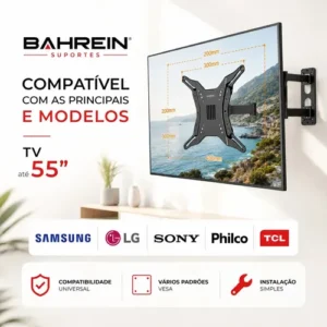 Suporte Articulado Bahrein para TV de 32" a 55" na Parede, com Inclinação e Giro 360° - Imagem 4