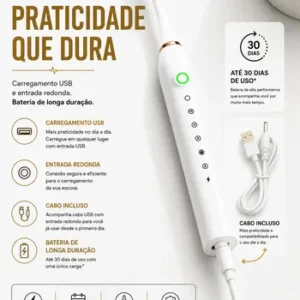 Escova Dental Elétrica Branca Sonic Recarregável 4 Refis Usb - Imagem 8