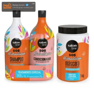 Kit Shampoo E Condicionador 1l + Máscara 1kg Sos Hidratação com Óleo de Rícino Linha de Tratamento Cabelos Danificados - Imagem 1