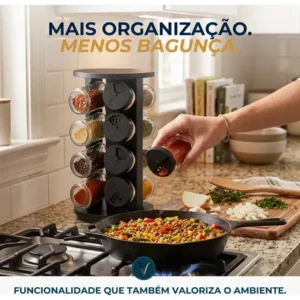 Kit Porta Condimentos Vitrex 8 Potes Em Vidro Preto Com Base Giratória - Imagem 5