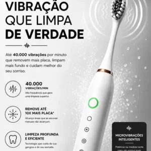 Escova Dental Elétrica Branca Sonic Recarregável 4 Refis Usb - Imagem 6