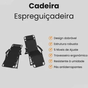 Cadeira Espreguiçadeira Reclinável Piscina Dobrável Preto Revomax - Imagem 7