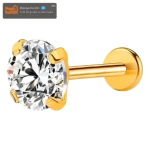 Kit 2 Piercing Cartilagem Titânio Haste 8mm Zircônia 3mm Dourado - Imagem 1