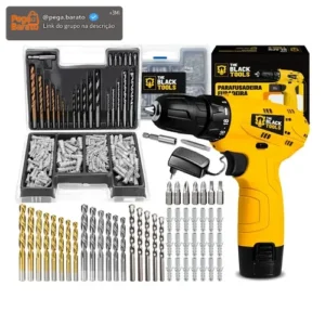 Parafusadeira Furadeira 3/8 A Bateria Tb12a The Black Tools Jogo Brocas E Buchas 300 Peças - Imagem 1