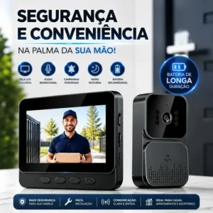 Vídeo Porteiro Campainha com Áudio Monitor Sem Fio Interfone Bidirecional Wireless Hd Cor Cinza-escuro Casa Segura VLX - Imagem 6