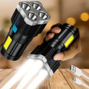 Lanterna Tática LED Militar 4 Leds Super Potente Alto Brilho Longo Alcance Recarregável USB Zoom Profissional Resistente Água Uso Tático Camping Emergência Uso externo Lanterna 4 Led Longa Autonomia - Imagem 8
