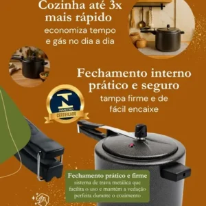 Panela de Pressão 7 litros Alumínio Preta Grande Segura Reforçada Cozimento Rápido Econômica Fechamento Interno - Imagem 4
