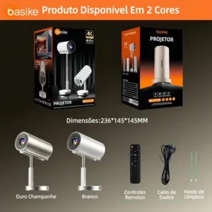 Projetor Basike Inteligente Telescópico com Wi-Fi e Bluetooth, Full HD 4K para Cinema e Jogos - Imagem 10