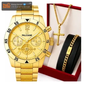 Relogio Masculino Presente Conjunto Corrente Especial Top - Imagem 1