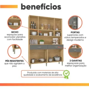 Armário De Cozinha Completa 8 Portas 2 Gaveta Golden Cor Freijó/cinza - Imagem 5