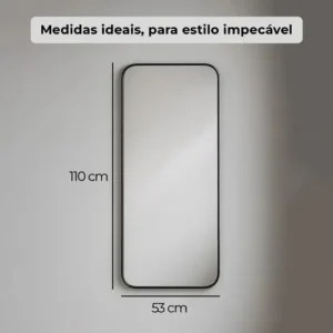 Espelho de Corpo Inteiro Retangular Dourado para Parede, com Moldura de Couro e Canto Arredondado - Imagem 4