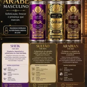 Kit Body Splash Arabe C/3un 200ml Perfume Masculino De Luxo - Imagem 4