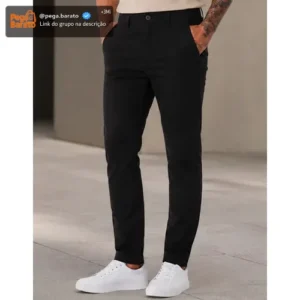 Calça Sarja Masculina Social Slim Elastano Bolso Embutido - Imagem 1