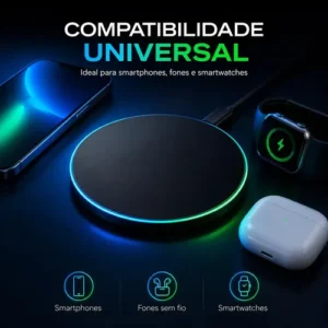 Carregador Turbo Rápida 20w Com LED Preto Base Wireless Universal Para Celular iPhone Samsung Xiaomi Android Turbo Compacto Mesa Pitia - Imagem 5