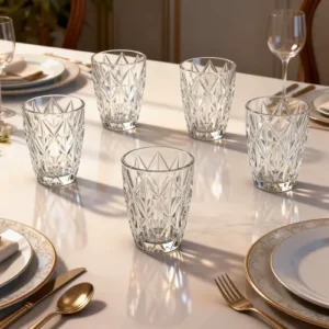 Jogo 6 Copos Diamond 300ml Vidro Grosso Diamante Luxo Moderno Resistente Buffet Casual Baixos Transparente - Imagem 7