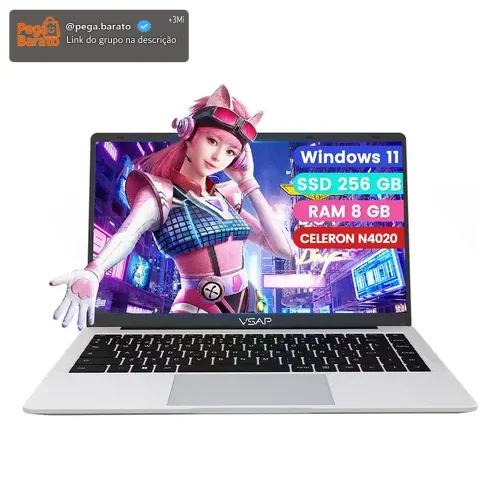 Notebook Intel Celeron, 8 GB de RAM, 256 Gb, SSD, Windows 11, 14 polegadas, prata