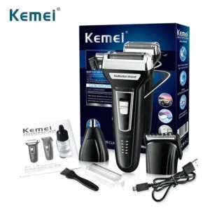 Aparador Barbeador Kemei KM-6558 Recarregável 3 Em 1 Cabeças Removíveis Bivolt - Imagem 6
