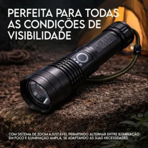 Lanterna Tática T9 Mais Forte Do Mundo LED CREE Recarregável USB Zoom Ajustável 5 Modos IPX4 Alumínio Luz Branca Camping Pesca Emergência Alcance Longo Foco Regulável Pro Power - Imagem 6