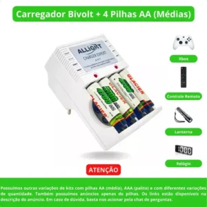 Kit 4 Pilhas + Carregador De Pilhas Rápido Bivolt Aa/aaa - Imagem 3