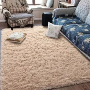 Tapete Felpudo para Sala e Quarto de 1,5m x 2m com Pelo Alto, Antiderrapante e na Cor Bege - Casa Laura Enxovais - Imagem 3