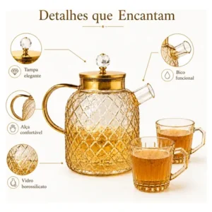 Conjunto De Chá Vidro Âmbar 5 Peças Bule 1,8l Com 4 Xícaras - Imagem 7