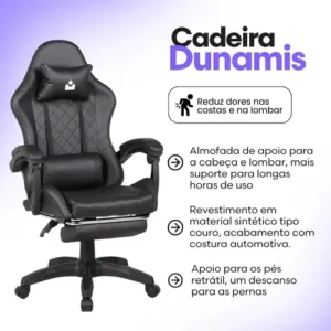 Cadeira De Escritorio Gamer Ergonômica Dunamis Preta Marqs Home Reclinável 180kg Resistente Giratória Confortavel Computador - Imagem 6