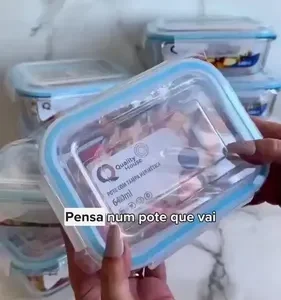 Kit 10 Potes Herméticos Vidro 640ml Starhouse Marmita Forno Micro-ondas Airfryer com 4 travas de super vedação - Imagem 2