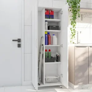 Armário Alto 2 Portas Para Lavanderia Suporte Vassoura Com Rodízios Multiuso Com 5 Prateleiras- V4 - Imagem 4