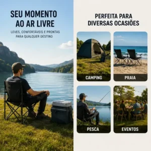 Cadeira De Pesca Dobrável Com Apoio De Braço E Porta Copos Cor Preto B&G SHOPPING - Imagem 10