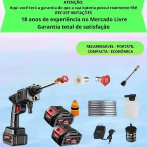 Lavadora Alta Pressão Portátil 96v 1000w Kit Mala 2 Baterias - Imagem 8