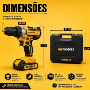 Parafusadeira Furadeira De Impacto 2 Baterias + Kit 46 Peças - Imagem 10