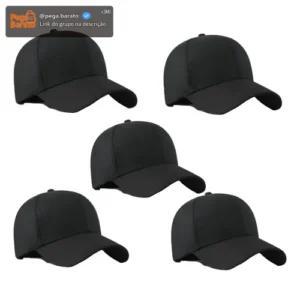Kit 05 Boné Preto Algodão Liso Aba Curva Unissex Atacado Top - Imagem 1