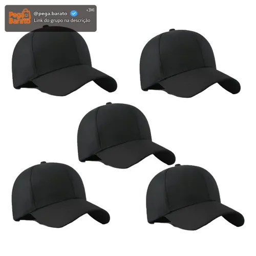 Kit 05 Boné Preto Algodão Liso Aba Curva Unissex Atacado Top
