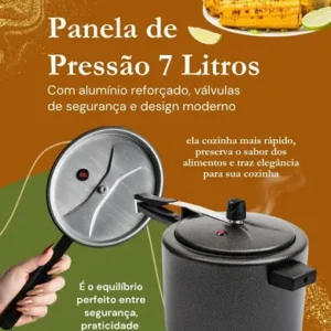 Panela de Pressão 7 litros Alumínio Preta Grande Segura Reforçada Cozimento Rápido Econômica Fechamento Interno - Imagem 3