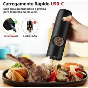 Moedor De Pimenta E Sal Elétrico Usb-c Com Led E Ajuste Fino - Imagem 3