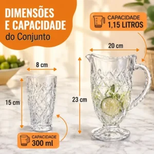 Kit Jarra De Vidro 1,15l + 6 Copos 300ml Jarra De Suco - Imagem 7