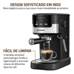 Cafeteira Espresso Dolce Crema 20 Bar Mondial Preto/Inox 1200W C-21-E-CNP - Imagem 8