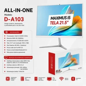 Computador All In One I5 Intel Core 21,5 Ssd 512gb 8gb Ddr3 Branco - Imagem 3