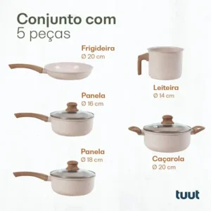 Jogo De Panelas Cerâmico Triplo Indução Tuut Ecoglid 5 Peças Cor Baunilha - Imagem 5