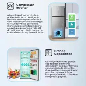 Geladeira Hisense Duplex Inox 467L Inverter Frost Free RT3N461 110V - Imagem 5