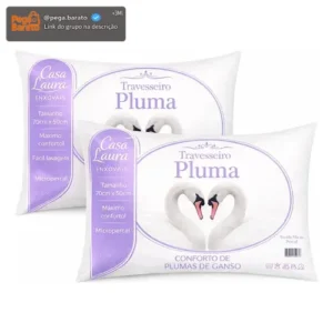 Kit 02 Travesseiro Antialérgico Pluma De Ganso 70cm X 50cm Cor Branco - Imagem 1