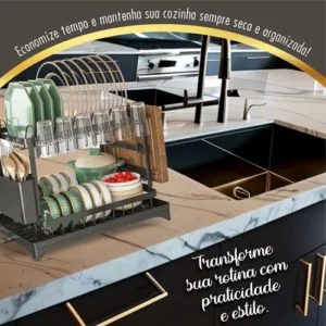 Escorredor De Louça Inoxidável 2 Andares Drenagem Automática - Imagem 8
